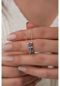 Resim 925 Ayar Mistik Topaz Taşlı Kedi Kolye Kadın Gümüş Kolye 
