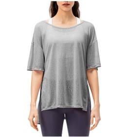 Resim Geeroyoo Kadınlar İçin Rahat Spor Tişört, Yan Yırtmaçlı Yarım Kollu Fitness Giyimi, Gri Renk, Avrupa Beden 2/xs Gri 