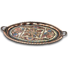 Resim Gül Çiçek Oval Bakır Tepsi 