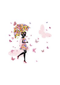 Resim Çocuk Odası Kelebekli Şemsiye Kız Desenli Zebra Perde V-240 Beyaz 