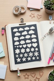 Resim Karmelom Studio Bullet Journal Şekilli Çizim Şablon Cetvel - Bulut, Kalp ve Çiçek Desenli Çizim Aracı 