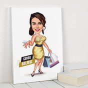Resim Alışveriş Delisi Kadın Karikatürlü Kanvas Tablo 