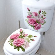 Resim 2 Adet Şık Çiçekli Tuvalet Kapağı Stickerı - Pembe Güllerli, Su Geçirmez Banyo Dekoru, Kolay Uygulanır - Fanfu Marka, Yarı Mat Yüzey, Tuvalet Kapak Süslemesi 