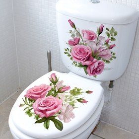 Resim 2 Adet Şık Çiçekli Tuvalet Kapağı Stickerı - Pembe Güllerli, Su Geçirmez Banyo Dekoru, Kolay Uygulanır - Fanfu Marka, Yarı Mat Yüzey, Tuvalet Kapak Süslemesi 