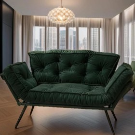Resim Katlanır Yataklı Ikili Kanepe | Mekanizmalı Çekyat Koltuk | Dubai Ödüllü Tasarım | Yeşil 