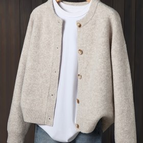 Resim Kadınlar İçin Bej Kardigan - Yumuşak Uzun Kollu Kazak Ceket, Ön Düğmeli, Günlük ve Resmi Giyim için Rahat Sonbahar/Kışlık Kazak, Katmanlı Kıyafet Parçası, Dokulu, Esnek Malzeme, Ofis Stili 
