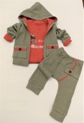 Resim Mc elci Mc Erkek Bebek 3'lü Takım- %100 Cotton,mevsimlik Kapüşonlu,ceket,nakışlı Body,düğme Detaylı Pantolon 
