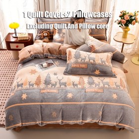 Resim 3'lü Set 1 Sütlü Kadife Yorgan Kılıfı + Yastık Kılıfı Sonbahar ve Kış Sıcak Yorgan Kılıfı Yastık Kılıfı Seti Kalın Peluş Yatak Örtüsü (Yorgan, Yastık ve Çarşaf Dahil Değildir) 