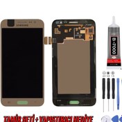 Resim Genos Samsung J500 J5 Lcd Ekran Servis Gold Altın Montaj Kiti Hediye 