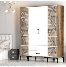 Resim Variant Kumsal 4 Kapılı Ptp Gardrop - Ceviz / Beyaz 