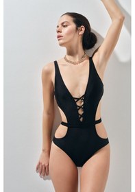 Resim Siyah Derin Dekolteli Mayokini 23s107st Renkli Çok Renkli 