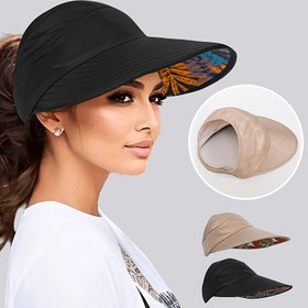 Resim Boho Beyzbol Şapkası Stili Güneşlik At Kuyruğu Delikli - Nefes Alabilen Polyester, Geniş Kenarlı Güneş Koruma, El Yapımı İşçilik, Yazlık Dış Mekanlar ve Günlük Kullanım İçin Mükemmel - Siyah, Bej ve Daha Fazla Renk Seçenekleri Mevcut 