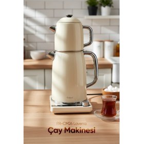 Resim Fressi Dijital Çay Makinesi 2 In 1 Krem Renkli Çelik 0,8 L Demlik ve 1,8 L Su Isıtıcısı 