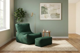 Resim 2'Li Velvet 7 Renk Puff Koltuk Armut Koltuk Playstation Koltuğu Relax Koltuk Yıkanabilir Kılıf Ayak Puflu - Yeşil 