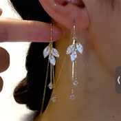 Resim Sentetik Taşlı Zarif Bohem Yaprak Tasarımlı Uzun Sallantılı Küpe Çifti - Kadınlar için Altın Tonlu Yaprak Motifli Takı, Partiler, Günlük Kıyafetler & Tatil Hediyeleri İçin Mükemmel, Sevimli Küpeler, Parti Aksesuarları, Sofistike Stil, Şık Aksesuarlar, Kadın Modası 