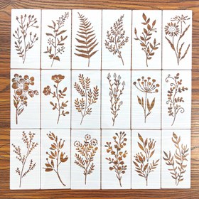 Resim 18 adet DIY Çiçek Boyama Şablonları, Ahşap, Kumaş, Kağıt için Yeniden Kullanılabilir Plastik Şablonlar - Sprey Boyama ve Doodle için El Sanatları Malzemeleri 