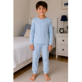 Resim Zuzunga Soft Mavi %100 Pamuk Basic Erkek Çocuk Pijama Takımı 