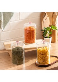 Resim Porsima Hearts 3lü 950 Ml Borosilikat Cam Kavanoz Seti Saklama Kabı Takımı 10x15 Cm Şeffaf 