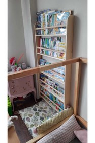 Resim MrtAhşap Montessori Kitaplık Geniş Model Yuvarlak Çıtalı 5 Katlı 