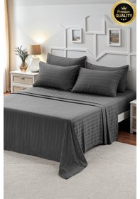 Resim Platin Seri %100 Pamuk 82 Tel Saten Nevresim Takımı Çift Kişilik Yumuşak Ve Nefes Alabilen Antrasit 