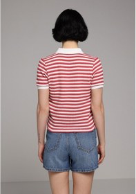 Resim Colin's Colins Slim Fit Polo Yaka Çizgili Kadın Kirmizi Kısa Kol Tişört Cl1080513 Q1.v1 Red Kırmızı 