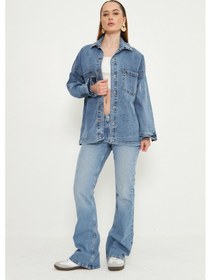 Resim Oversize Kadın Jean Ceket Effect Orta Mavi 