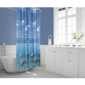 Resim Zethome Tropik Banyo Duş Perdesi 8852 Çift Kanat 2X120X200 Mavi 