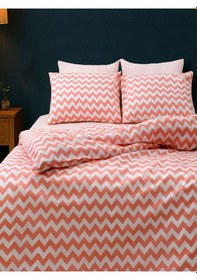 Resim Tek Kişilik Nevresim Takımı Lastikli Çarşaflı Turuncu Zikzak Desenli 160 220 Cm 1 