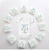 Resim Minito Baby İsme Özel 12'li Aylık Erkek Bebek Hatır Body Zıbın Seti-ZBNSET_104 Krem 