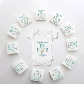 Resim Minito Baby İsme Özel 12'li Aylık Erkek Bebek Hatır Body Zıbın Seti-ZBNSET_104 Krem 