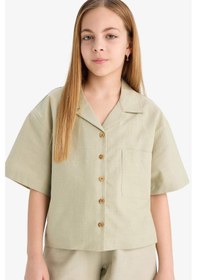 Resim DeFacto Kız Çocuk Cropped Fit Keten Kısa Kollu Gömlek D7638A825SMGN1156 