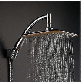 Resim 360 Derece Dönebilen Bağlantı Parçası 9 İnç Kare İyonik Filtrasyonlu Duş Başlığı Yüksek Basınçlı Yağmur Suyu Tasarrufu 