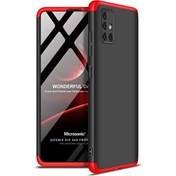Resim Samsung Galaxy A71 Kılıf Double Dip 360 Protective Siyah Kırmızı Microsonic