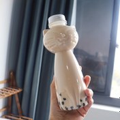 Resim Süt, çay, kahve, meyve suyu için taşınabilir, şeffaf, sevimli kedi desenli su şişesi evde içecek şişesi 