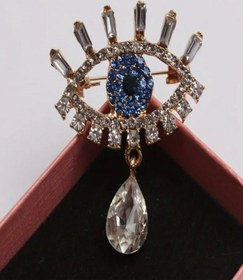 Resim Taşlı Nazar Boncuğu Broş Mavi 