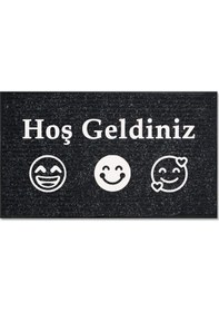 Resim Balkon Ve Iç Dış Kapı Yıkanabilir Nem Alıcı Toz Alıcı Halı Kapı Önü Paspası Türkçe Hoş Geldiniz Siyah 