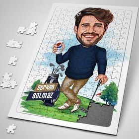 Resim Golf Tutkusu Olan Erkek Karikatürlü Puzzle 