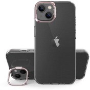 Resim CaseWorld Iphone 14 Plus Uyumlu Kapak Lens Standlı Sararmaz Şeffaf Silikon Kılıf - Rose Gold 