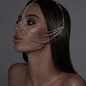 Resim Abartılı Kadın Baş Yüz Zincir Takı Rhinestones İşlemeli Zarif Seksi Stil Kadın Hediyesi 