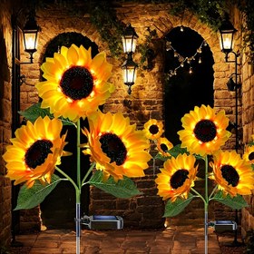 Resim Güneş Simülasyon Çiçek Işıkları Açık Alan Dekorasyonu ile 3 LED Güneş Çiçeği Sarı Işık Avlu, Villa, Çim, Bahçe, Yol, Dekorasyon için Uygun 