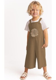 Resim Oliven The Kid Unisex Tüğ Nakışlı Keten Salopet Caramel Caramel Kahverengi 