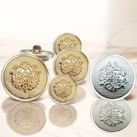 Resim 10 adet Altın 3D Kabartmalı Metal Dikiş Düğmeleri - Yüksek Mantar Şekli, Kavisli Yüzey, Shank Bağlantıları için Ceketler, Pantolonlar, Montlar ve Daha Fazlası - Vintage Çiçek Deseni, 1.5cm/2.0cm/2.5cm, Düğme Dekoru 