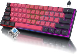 Resim RAZEAK Taşınabilir% 60 Mekanik Oyun Klavyesi, Kompakt 61 Tuşlu Mini USB-C Bilgisayar Klavyesi Windows PC Dizüstü Bilgisayar için Mavi Anahtar - Siyah/Kırmızı 