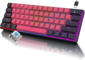 Resim RAZEAK Taşınabilir% 60 Mekanik Oyun Klavyesi, Kompakt 61 Tuşlu Mini USB-C Bilgisayar Klavyesi Windows PC Dizüstü Bilgisayar için Mavi Anahtar - Siyah/Kırmızı 