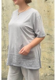 Resim Mia Butik Büyük Beden Verona Gri Keten Takım Gri 