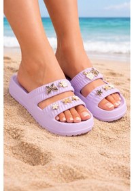 Resim Kadın Taşlı Şık, Rahat, Konforlu Eva Terlik Lila 