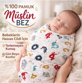Resim KRN MODA Çok Amaçlı Müslin Örtü, Müslin Bebek Battaniyesi, %100 Pamuk Müslin Bez,80*85 Cm 