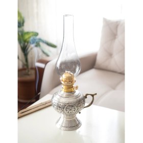 Resim Bakır Concept Bakır Gaz Lambası Oyma Nakış İşlemeli Gümüş Renk (Kalaylı) 