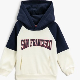 Resim Erkek Bebek San Francisco Baskılı Kapşonlu Sweatshirt Renk Kontrastlı Cepli 