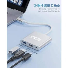 Resim Mena Rise Inca ITPC-04TXT Type-C Hub, 4K 30Hz Hdmı, USB 3.0, 100W Pd, Alüminyum Kasa 